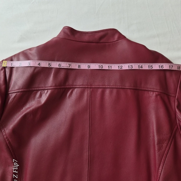 Casual Corner ANNEX XL Burgundy Genuine Leather Jacket VTG 90s Y2K Zip Front - Picture 8 of 9